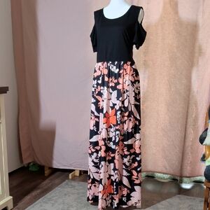 Maxi Dress With Floral Skirting - Cotton Blend